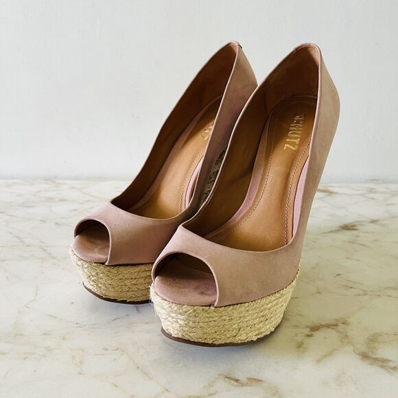 SCHUTZ Gabrielle Pink Wedge Platform Open Toe Pump - US 7 - Picture 1 of 12